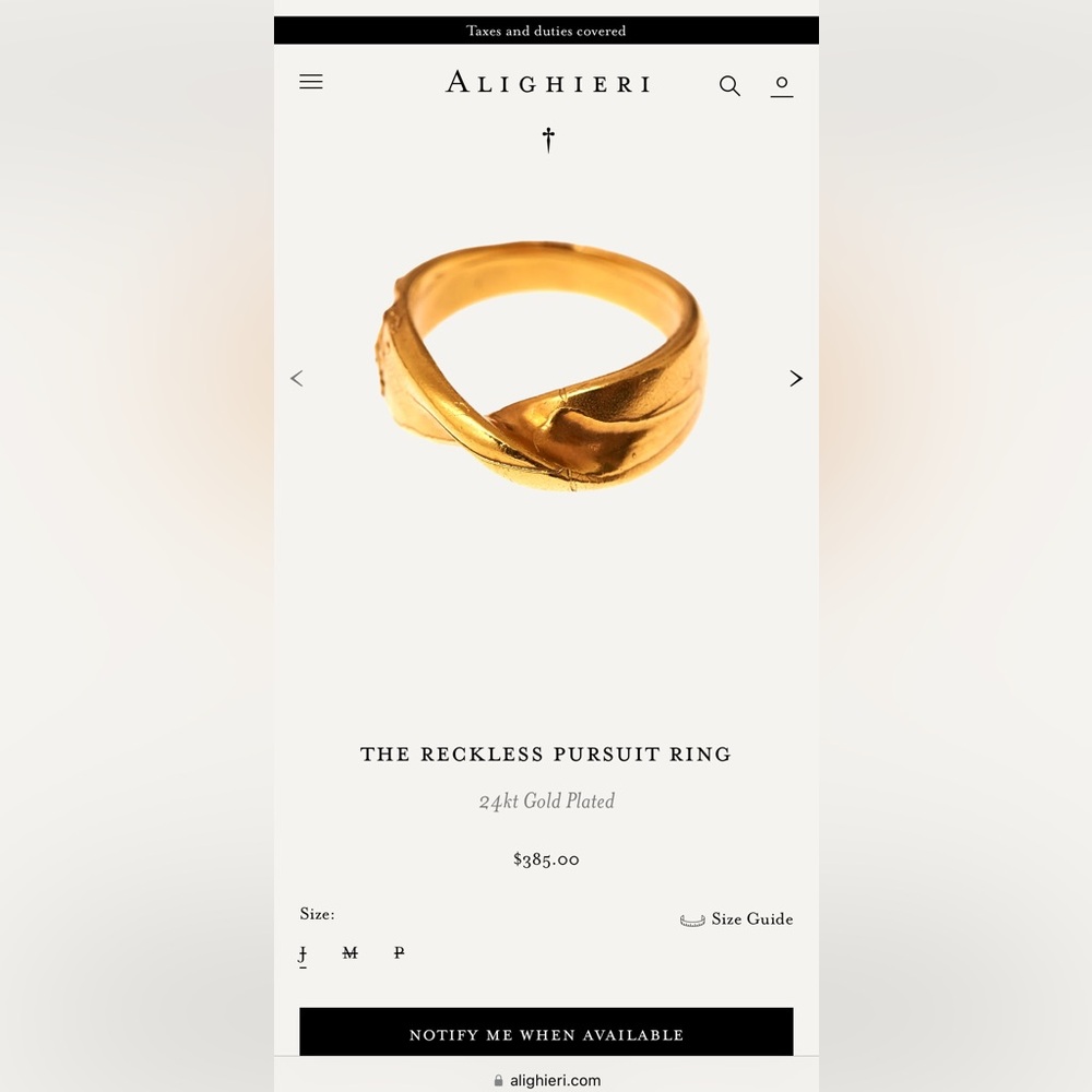 The Reckless Pursuit Ring - Alighieri - 24k Gold Plated - Size J
